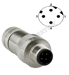 M12 4 Pin D Kodlu Seyyar Metal Erkek Konnektör